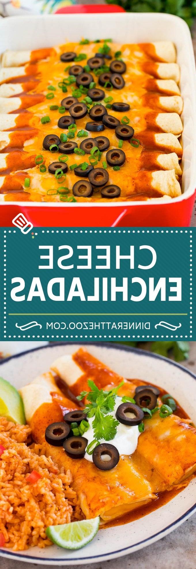 Perfekte Käse-Enchiladas – einfach und schnell zubereitet. Dieses Rezept für Käse-Enchiladas verwendet gerollte Weizen-Tortillas, gefüllt mit Cheddar- und Monterey Jack-Käse, überbacken mit roter Soße und Käse bis zur goldbraunen Perfektion.
