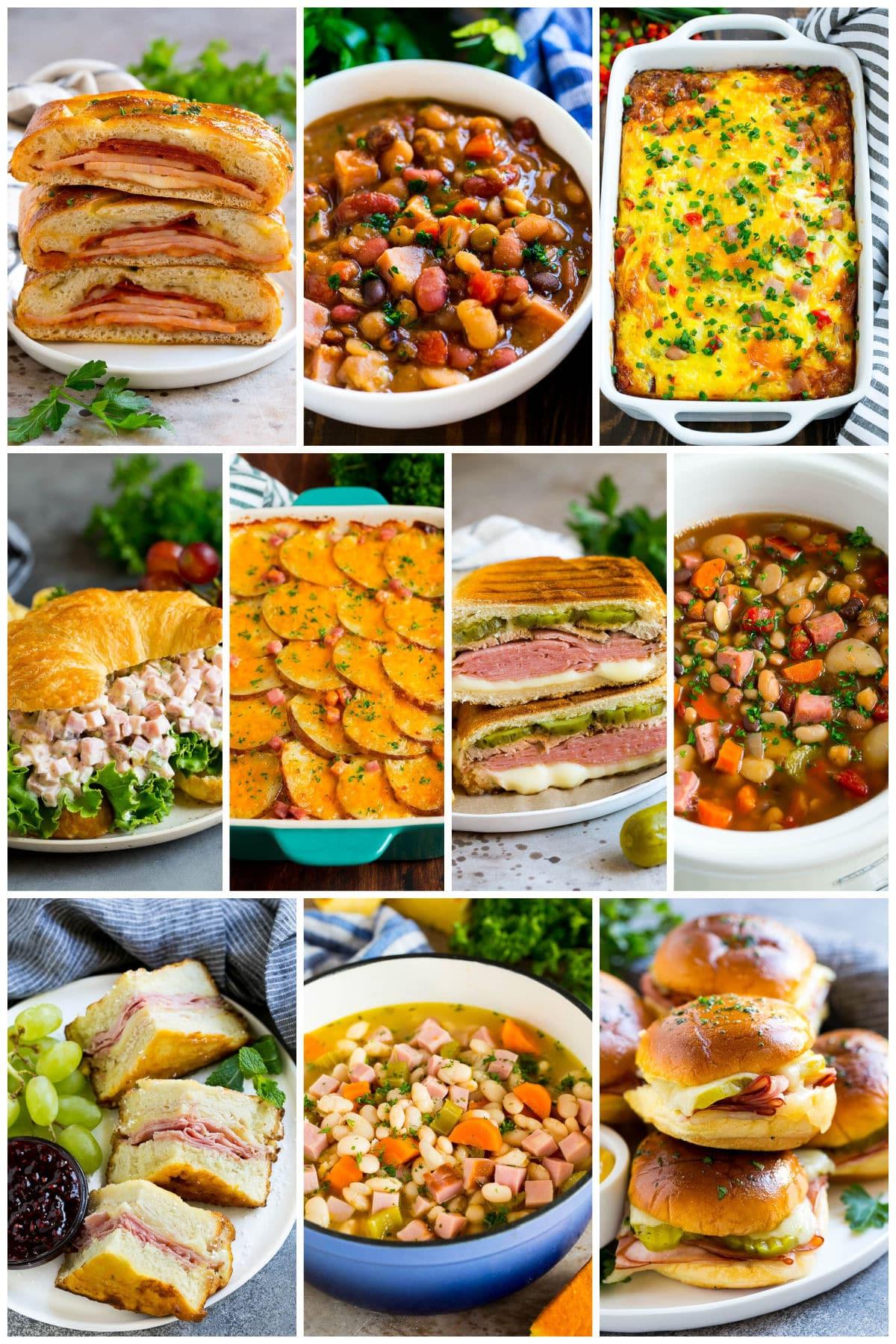 18 Schinkenreste-Rezepte 3 Eine Sammlung von Rezepten für Schinkenreste, darunter Sandwiches, Suppen und Aufläufe.