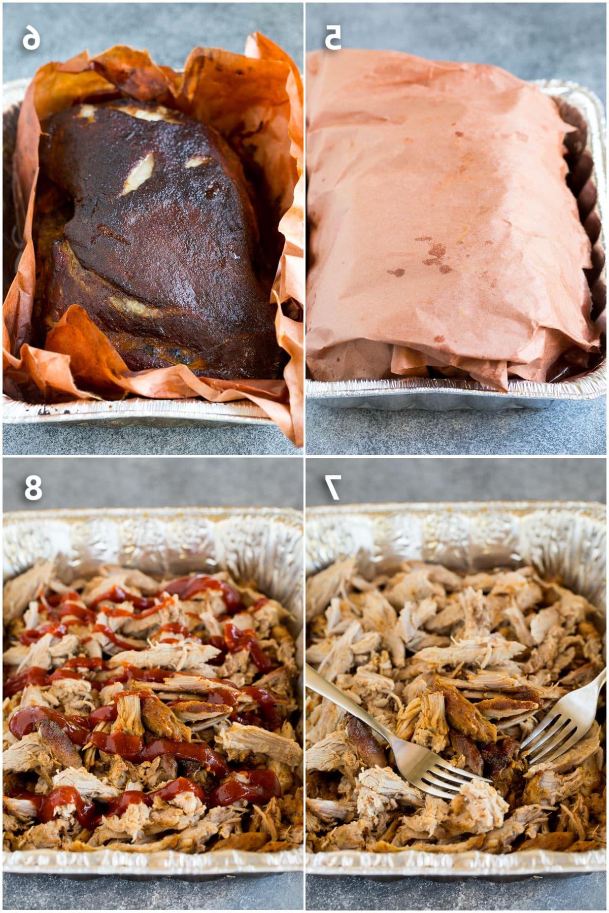 Geräuchertes Pulled Pork 5 Schritt-für-Schritt-Aufnahmen zur Zubereitung von Pulled Pork im Smoker.