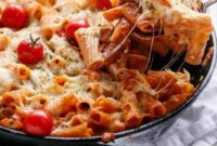 Golden Baked Chicken Pasta with Roasted Tomatoes & Melted Mozzarella