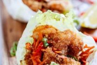 Crispy Oven-Fried Tempura Shrimp Lettuce Wraps with Teriyaki Sauce