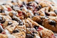 Luscious Berry Chocolate Buttermilk Scones with Cream Cheese Glaze