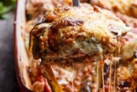 Savory Sausage and Roasted Eggplant Lasagna with Herbed Ricotta Pesto