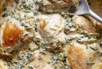 Decadent Creamy Spinach Artichoke Chicken Thighs