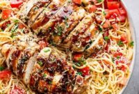 Summer Bruschetta Chicken Pasta Salad