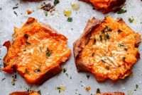 Golden Garlic Parmesan Smashed Sweet Potatoes