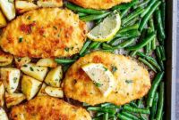 Golden Crispy Parmesan Chicken Milanese and Roasted Vegetables