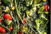 One-Pan Garlic Parmesan Roasted Broccoli and Green Beans