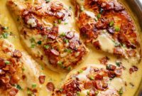 Lightened-Up Creamy Beer Cheese Chicken with Crispy Bacon
