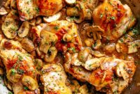 Golden Garlic Mushroom Chicken Thighs