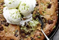 Pistachio Chocolate Chip Skillet Cookie