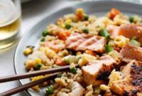 Pan-Seared Salmon and Shrimp Fried Rice