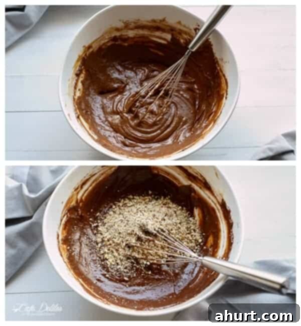 Ultimate Ferrero Rocher Skillet Brookie 6 A collage demonstrating the steps to assemble the Ferrero Rocher Deep Dish Skillet Brownie Cookie, showing layers of dough, Nutella, and hazelnuts.