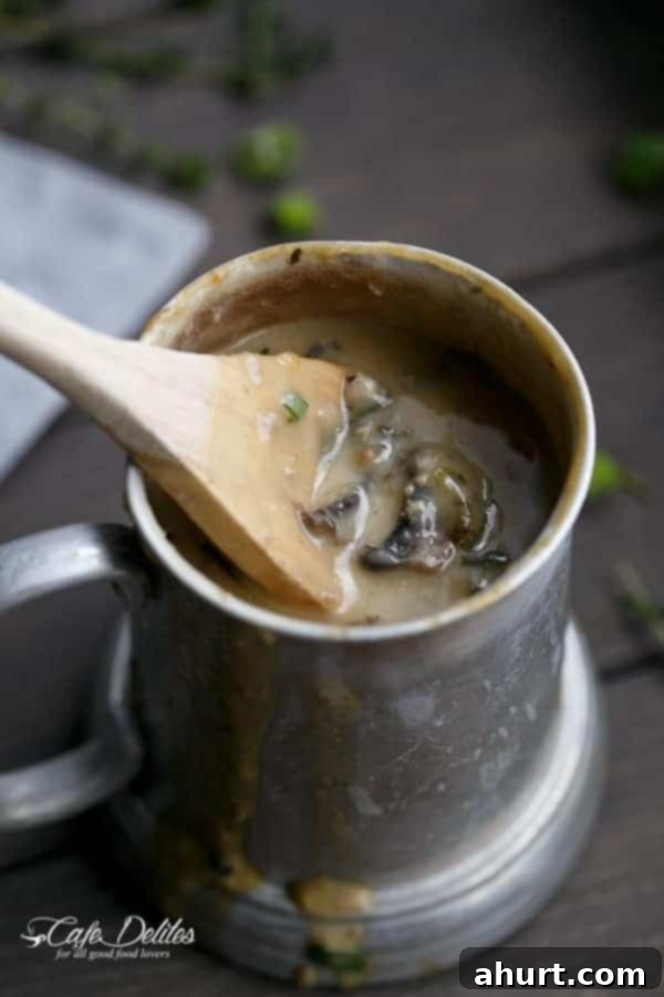 Beer-Crisped Chicken with Mushroom Ale Gravy 6 Creamy Mushroom sauce being prepared