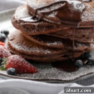 Double Chocolate Brownie Pancakes stack on each other