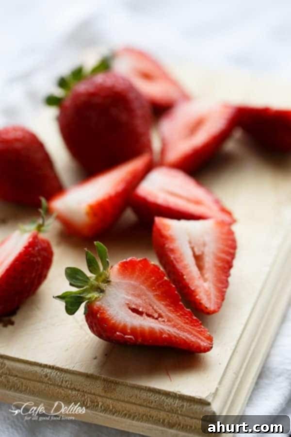 Fresh raw strawberries and blueberries for Double Chocolate Brownie Pancakes