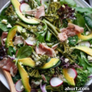 Fresh Broccolini, Prosciutto, Feta And Avocado Salad 11 Broccolini, Prosciutto, Feta And Avocado Salad on a platter