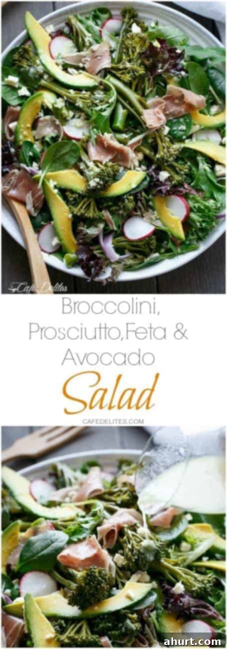Fresh Broccolini, Prosciutto, Feta And Avocado Salad 12 PIN image of Broccolini, Prosciutto, Feta And Avocado Salad with a Dijon Dressing