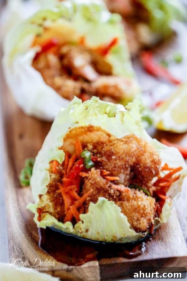 Crispy Oven-Fried Tempura Shrimp Lettuce Wraps with Teriyaki Sauce 2 Zoom in image of Oven Fried Tempura Batter Shrimp Lettuce Wraps with Teriyaki Sauce