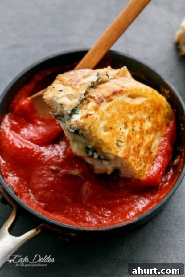 Creamy Spinach and Ricotta Grilled Cheese 8 Spinach and Ricotta Grilled Cheese with a side of red pasta sauce