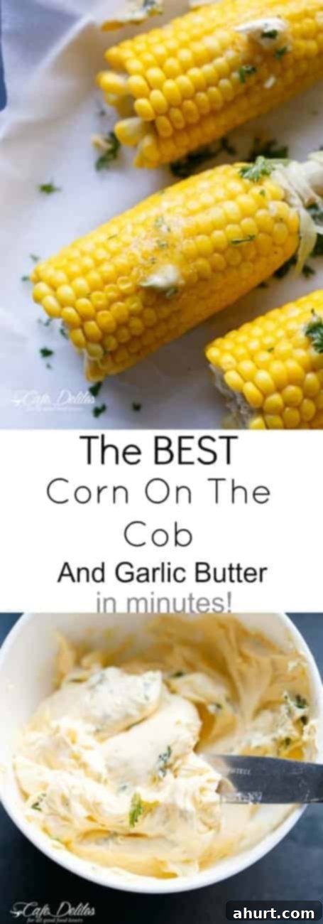 Garlic Butter Glazed Corn 8 PIN image of Corn On The Cob With Garlic Butter