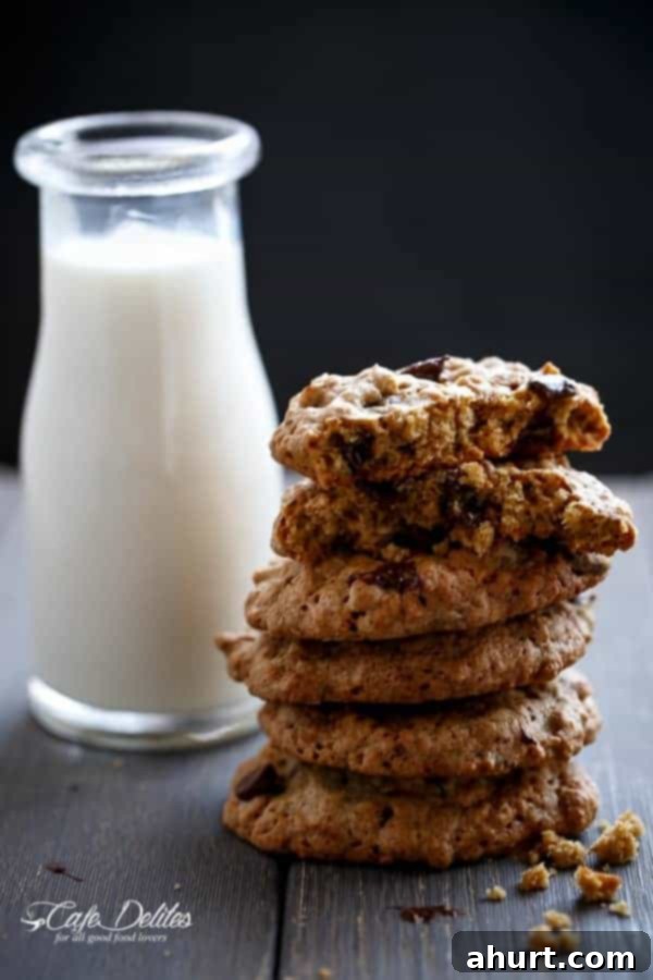 Flourless Oatmeal Peanut Butter Chocolate Chip Cookies with a bottle of milk