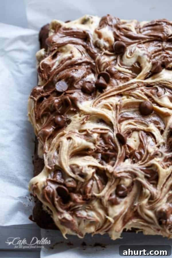 Swirled Mocha Cookie Dough Espresso Fudge Brownies 3 Top view image of Espresso Fudge Brownies with Mocha Swirl Cookie Dough