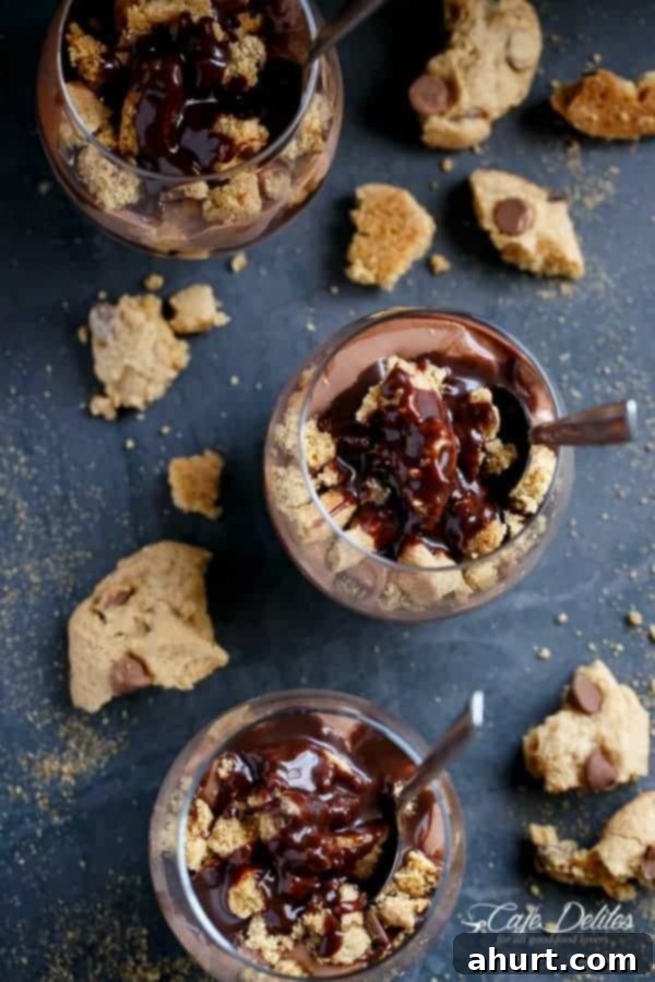 No Bake Nutella Chip Cookie Cheesecake Parfait 7 Top view image of Nutella Cheesecake Chocolate Chip Cookie Parfait