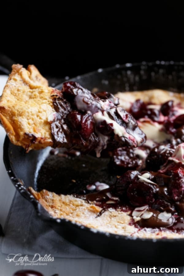 Toasted Butter Chocolate-Cherry Sky-High Pancake 6 Chocolate-Cherry German Pancake (or Dutch Baby Pancake) in a bowl