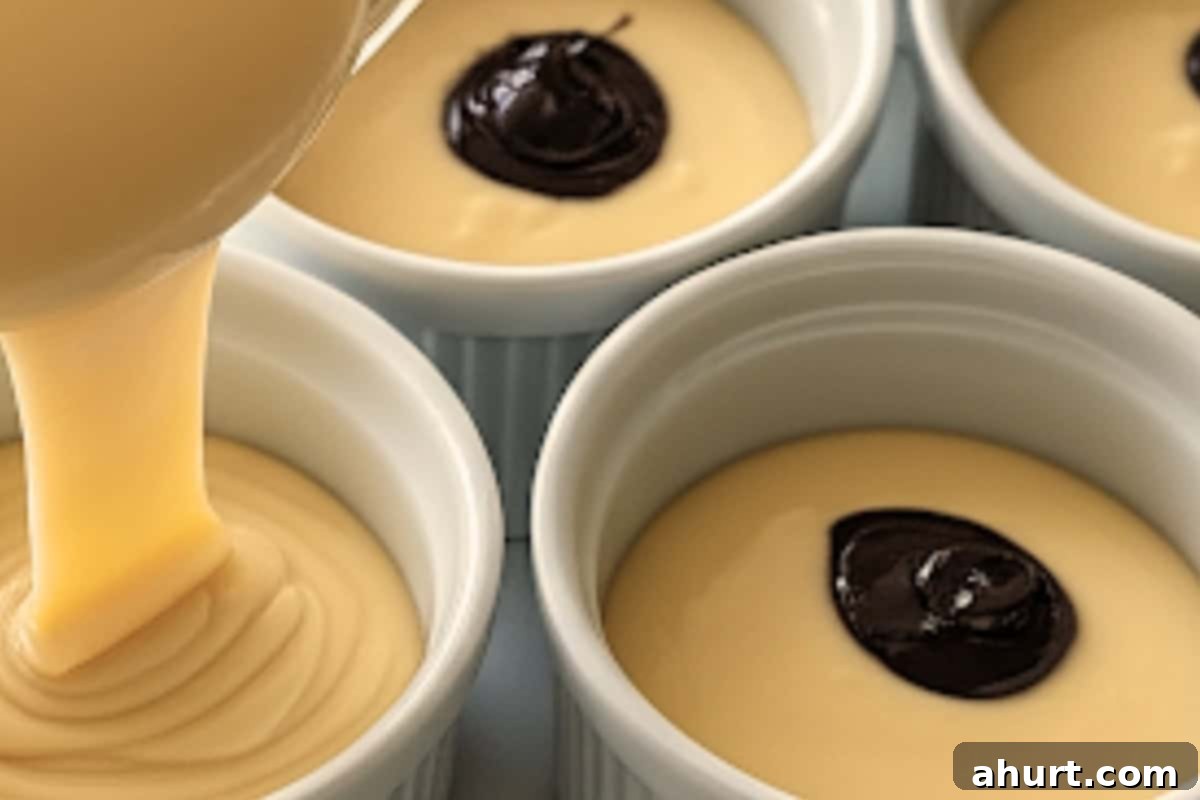 Golden Churro Molten Delights 8 Fill the ramekins with batter and spoon 1 tablespoon of the ganache into the center of each ramekin.
