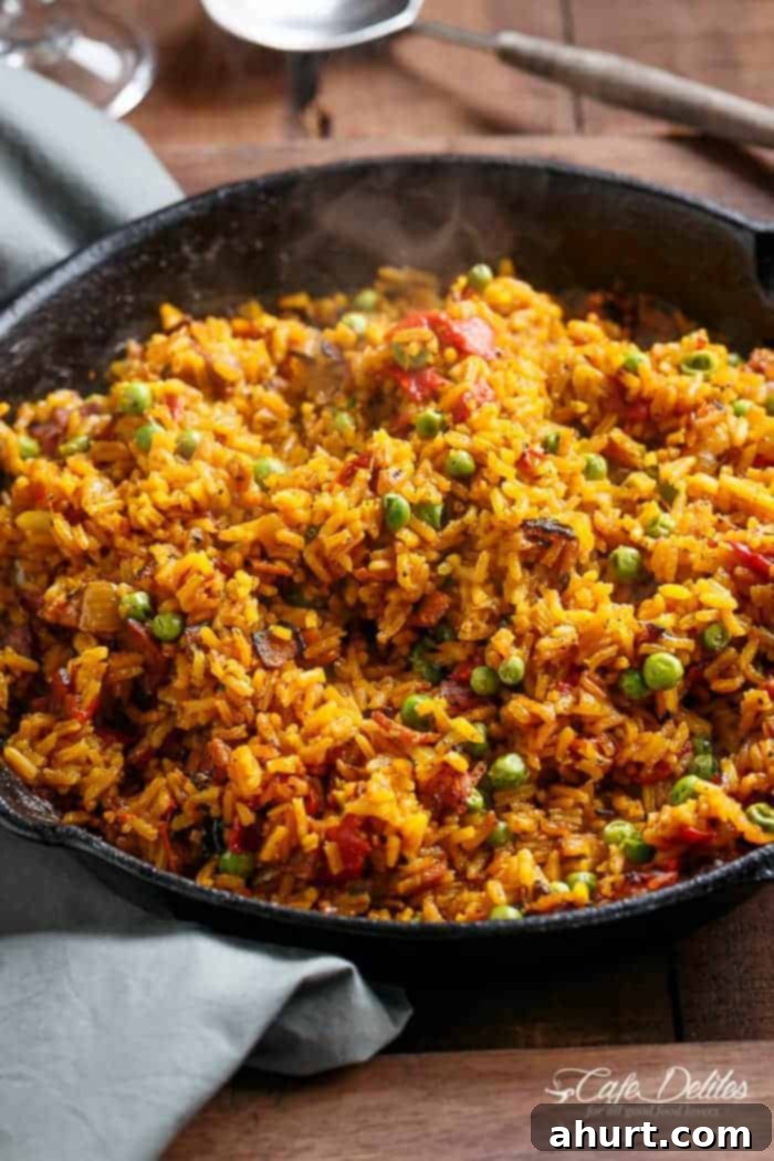 Image focusing on One Pan Crispy Spanish Rice 