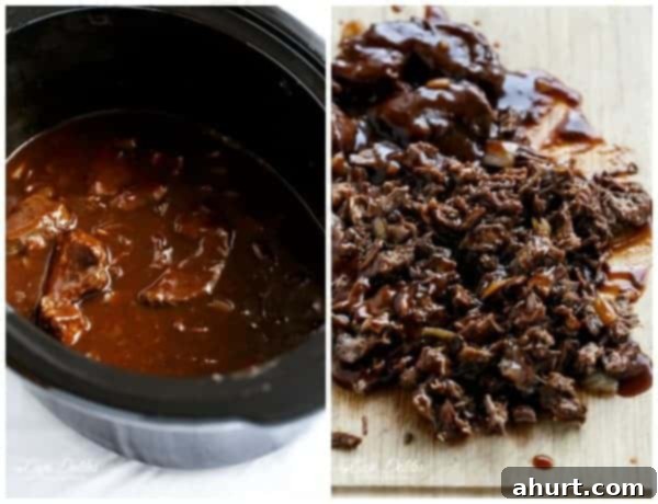 Hearty Slow Cooker Steak and Gravy Pot Pies 4 Collage showing the step-by-step making of Slow Cooker Steak and Gravy Pies, from ingredients to assembly
