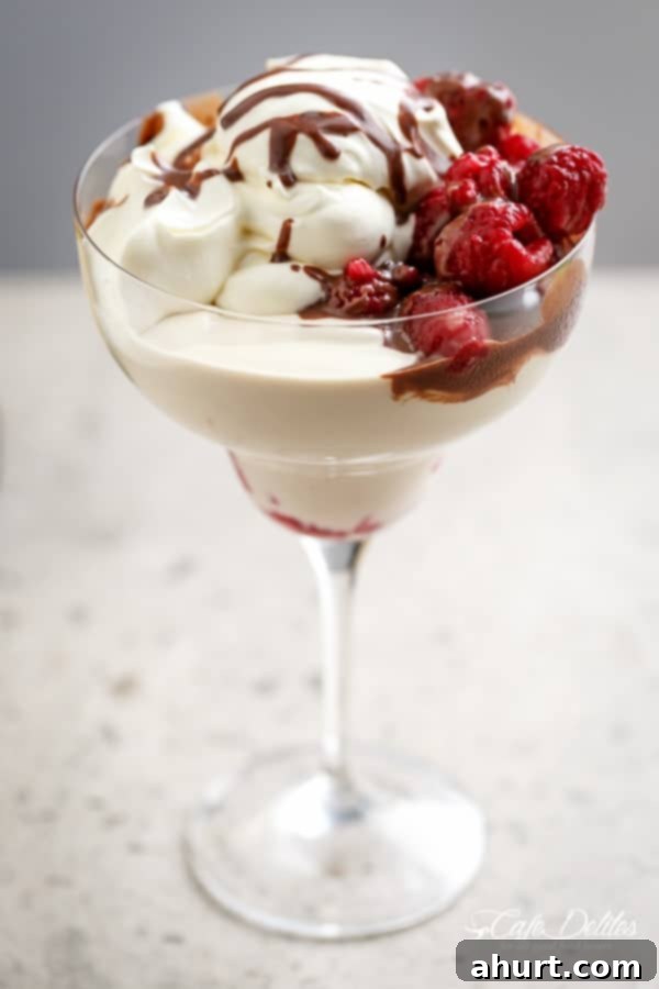 Decadent Kahlua Raspberry Cheesecake Parfaits 3 Close-up of a single Creamy Kahlua Raspberry Cheesecake Parfait, showcasing its beautiful layers.