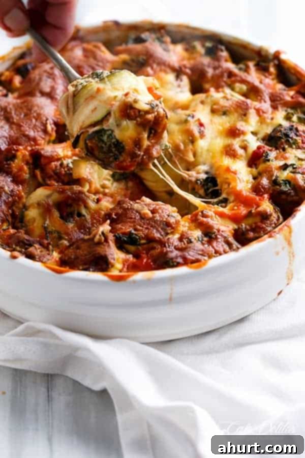 Side view image of Spinach and Ricotta Zucchini Cannelloni 