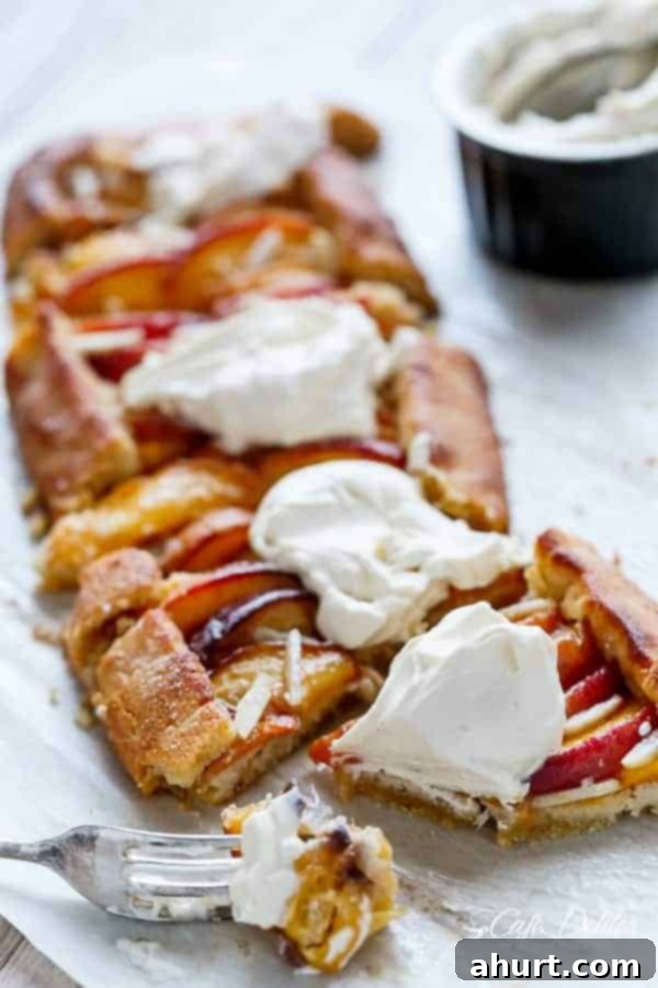 Low Carb Almond Peach Pie with Vanilla Bean Mascarpone Cream 10 Almond Peach Pie with Vanilla Bean Mascarpone Cream pieces on a serving dish, ready for guests.