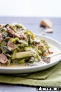 Zoodle Carbonara 13 Zucchini Carbonara on a platter