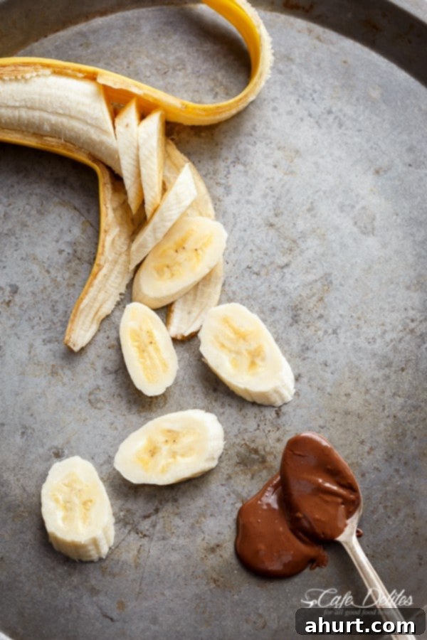 Gooey Nutella Banana Pancake Bliss 5 Banana slices with chocolate