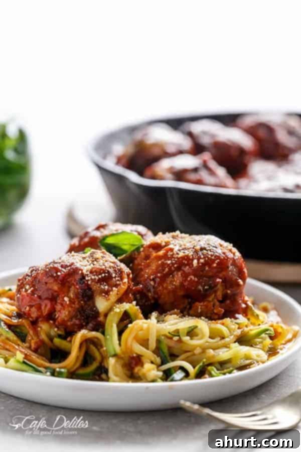 Sun Dried Tomato Cheesy Meatballs on noodles