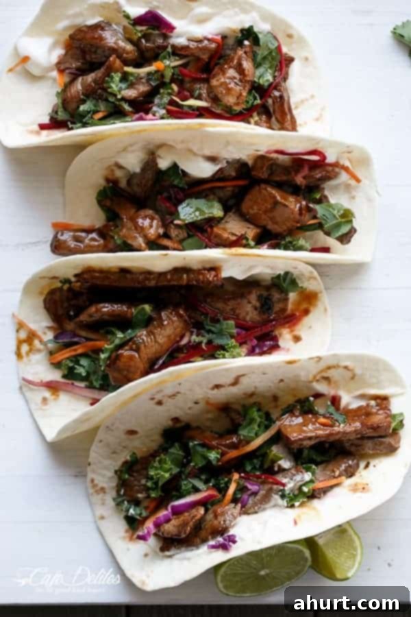 4 pieces of Korean Bulgogi Bbq Beef Tacos with Kale Slaw 