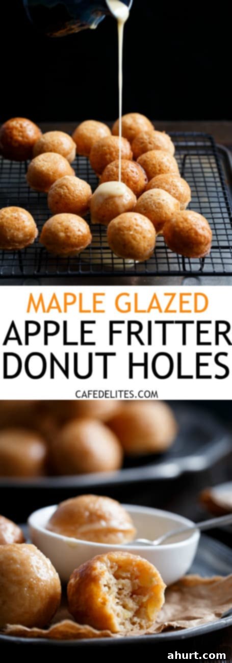 Maple Apple Fritter Gems 9 Pin image: Irresistible Baked Maple Glazed Apple Fritter Donut Holes for fall