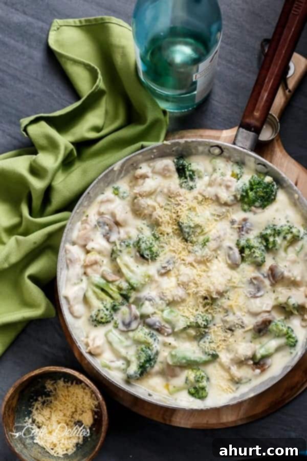 top view image of Chicken and Mushrooms in a Creamy White Wine Sauce