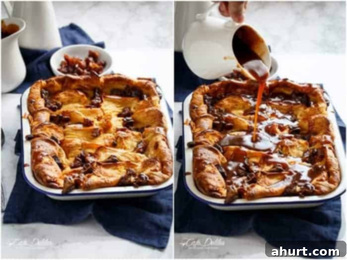 Sticky sauce pouring over French Toast Bake