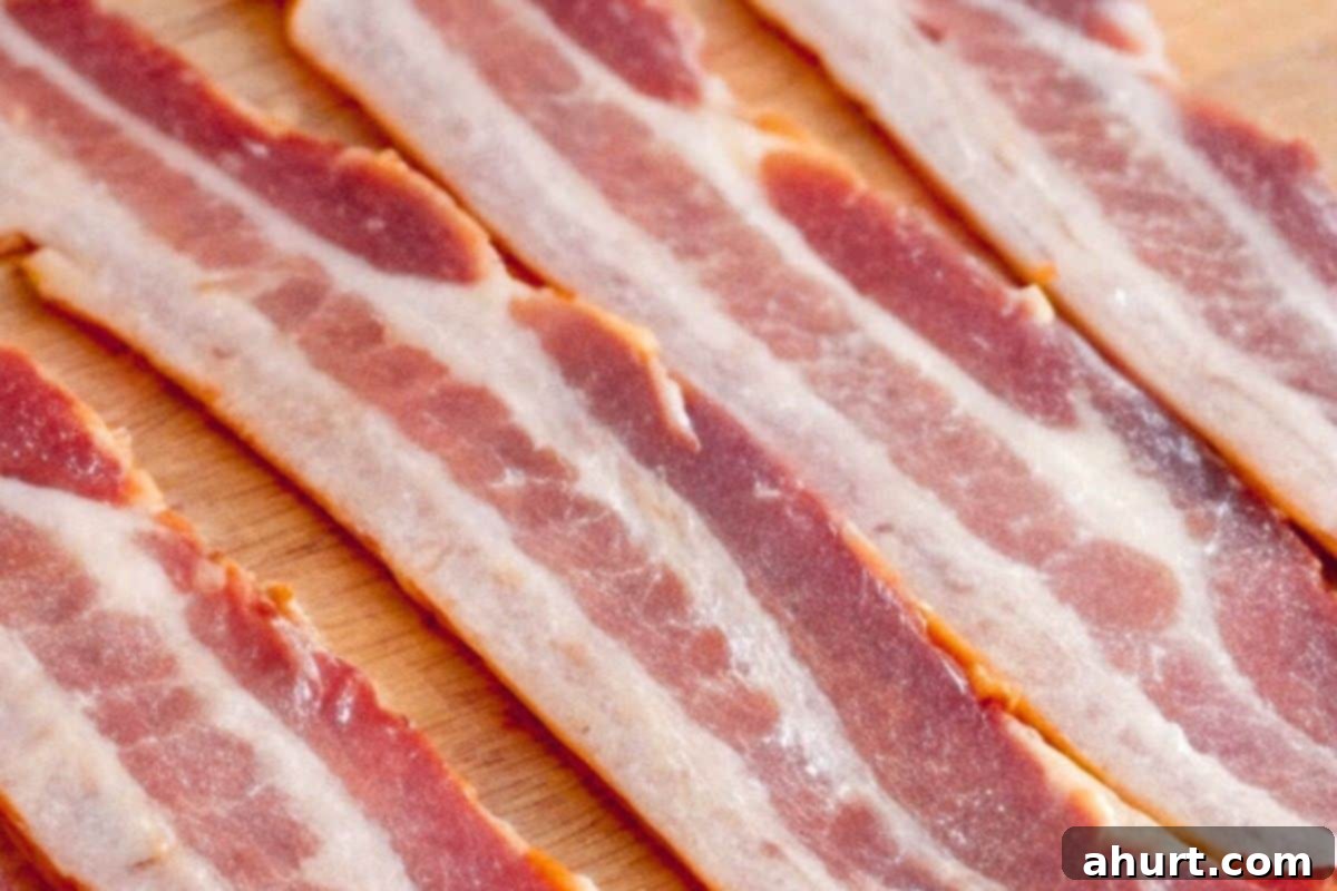 Irresistible Bacon-Wrapped Prawns 7 Slice each bacon strip in half lengthwise.