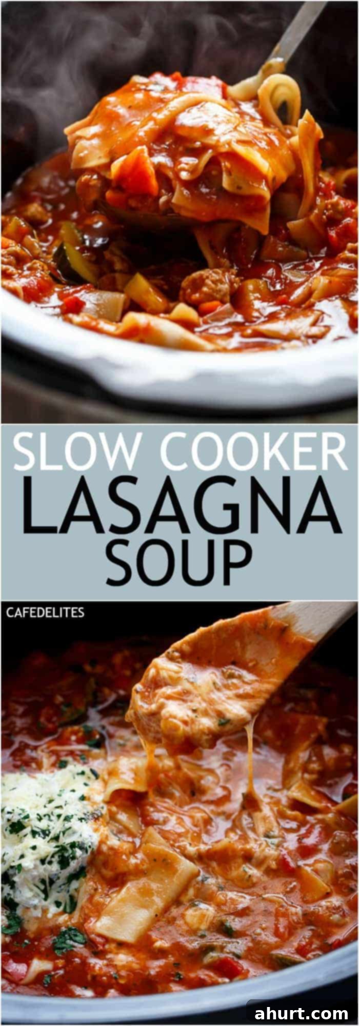 Cozy Slow Cooker Lasagna Soup 7 Lightened Up Easy Slow Cooker Lasagna Soup PIN image