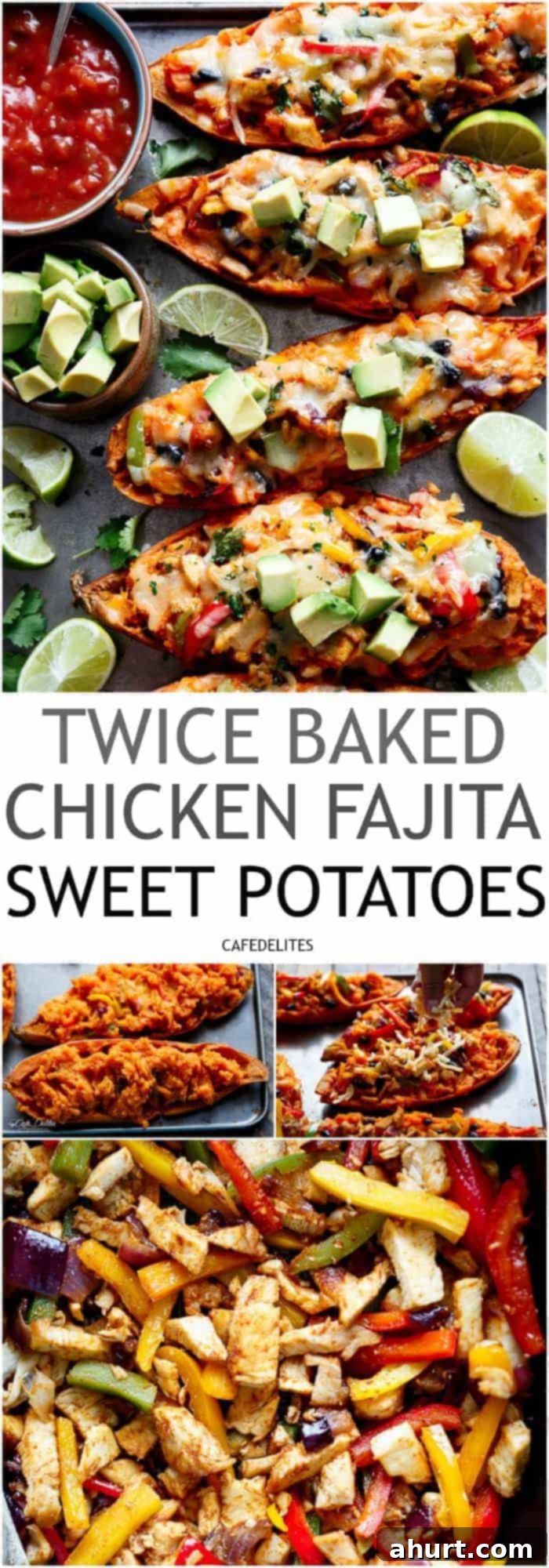 Chicken Fajita Sweet Potato Boats 13 PIN image of Twice Baked Chicken Fajita Sweet Potatoes