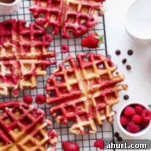 Red Velvet Swirled Waffles Video Recipe 8 Red Velvet Marbled Waffles on a cooling rack