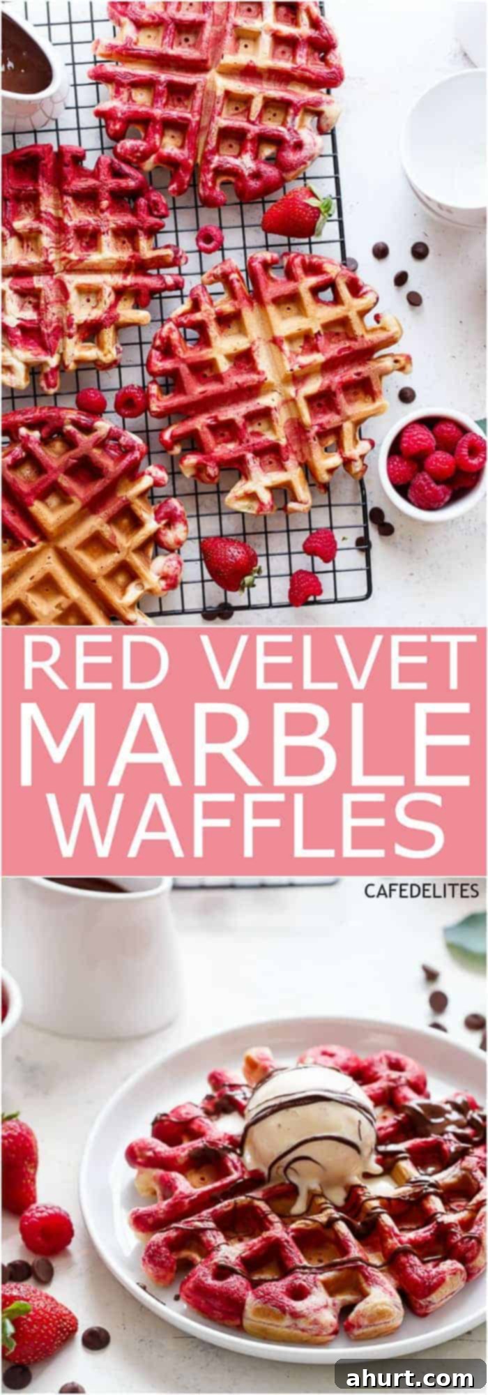 Red Velvet Swirled Waffles Video Recipe 9 PIN image of Red Velvet Marbled Waffles