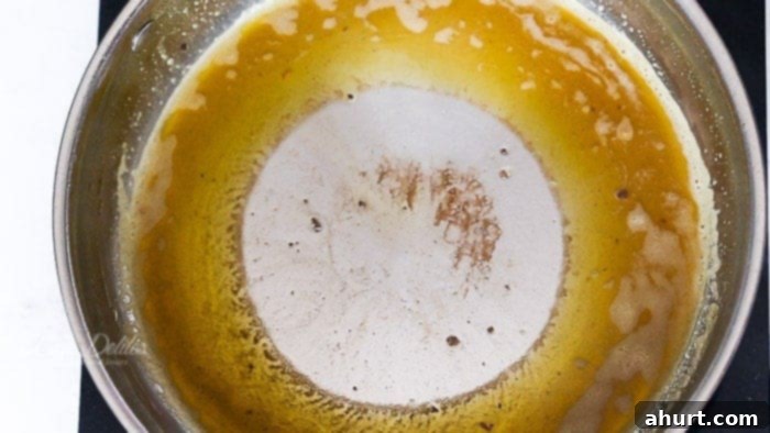 Nutty Browned Butter Shrimp Scampi 6 Browned Butter in a pan