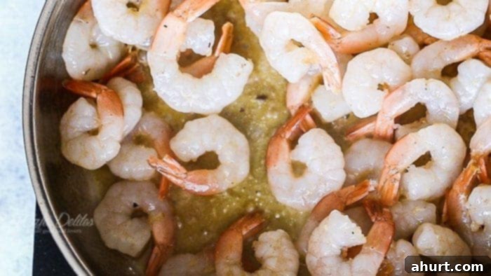 Nutty Browned Butter Shrimp Scampi 7 Raw Shrimp Scampi in browned butter in a pan