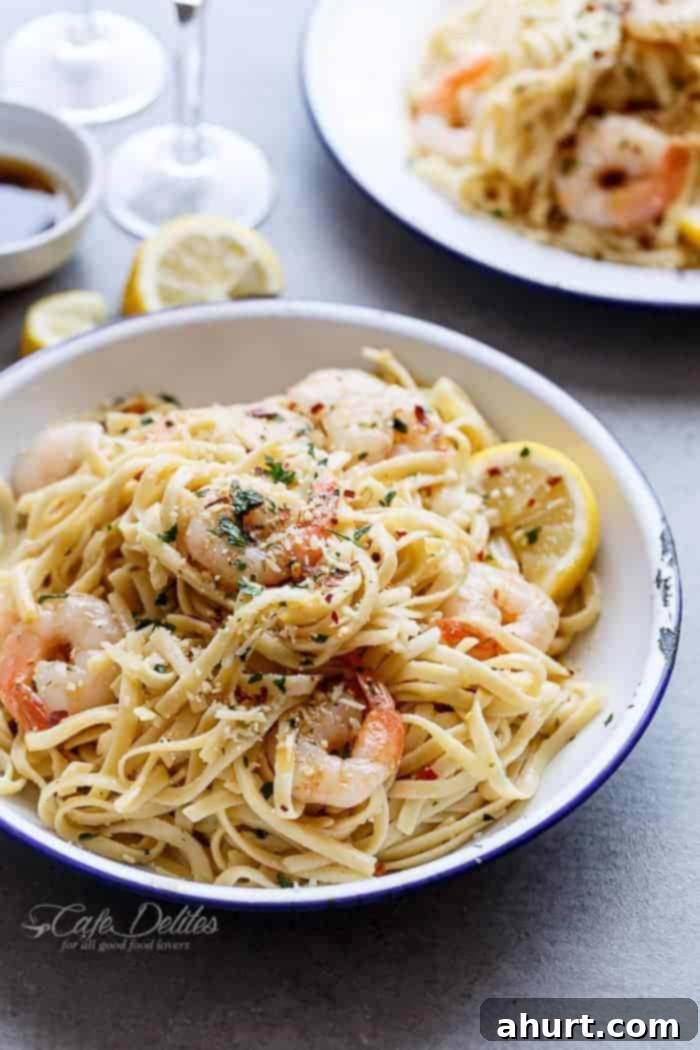 Nutty Browned Butter Shrimp Scampi 9 Browned Butter Shrimp Scampi with Parmesan Pasta! in a bowl